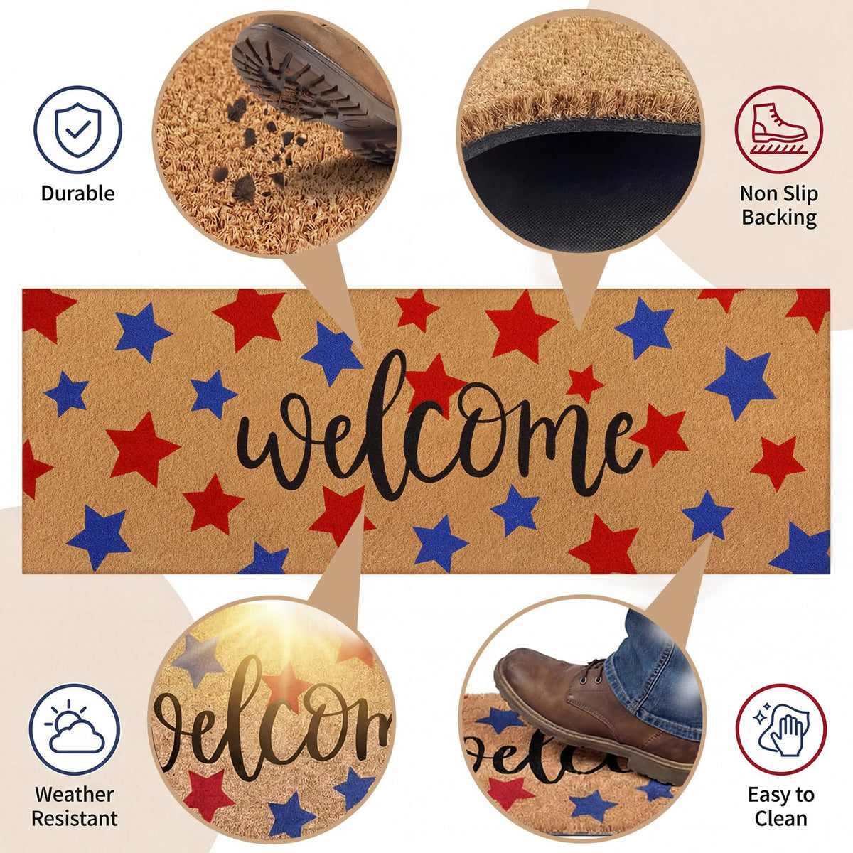 Breling easy-clean coir door mat cleans quickly via vacuuming or shaking