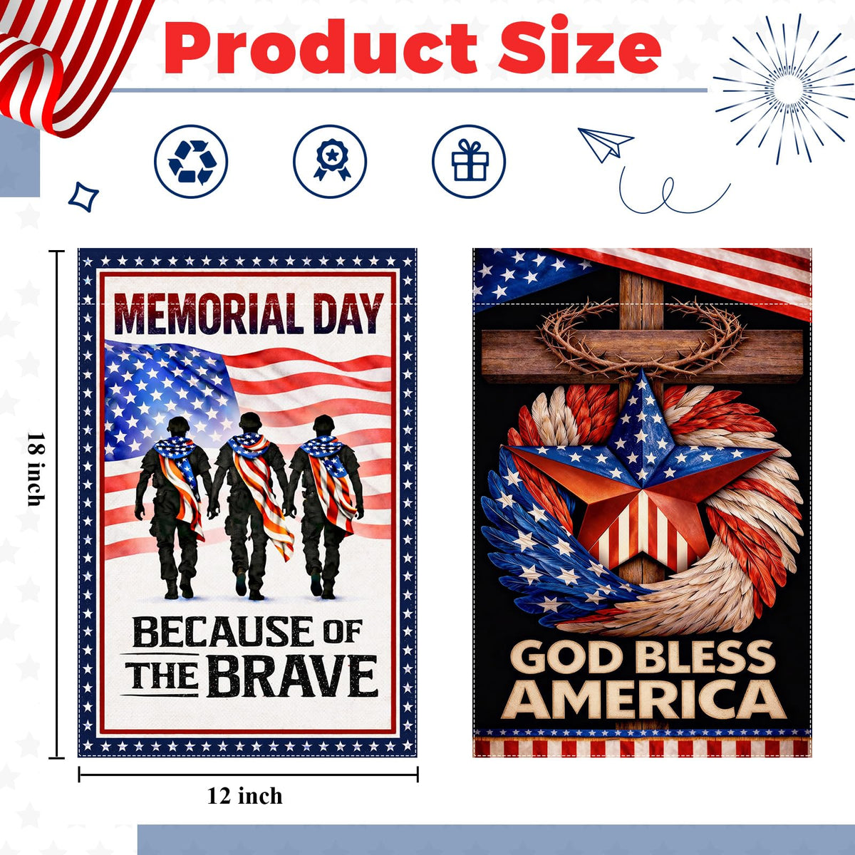 Breling God Bless America flag 12x18 brightens porch with timeless patriotism