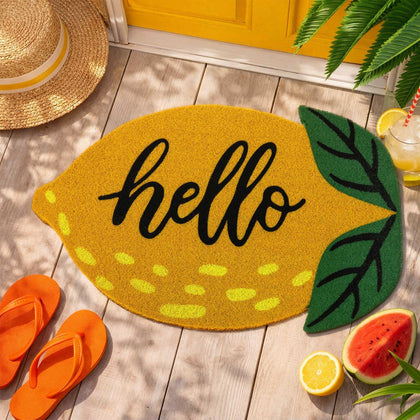 Breling lemon door mat hello non-slip outdoor front porch for secure footing