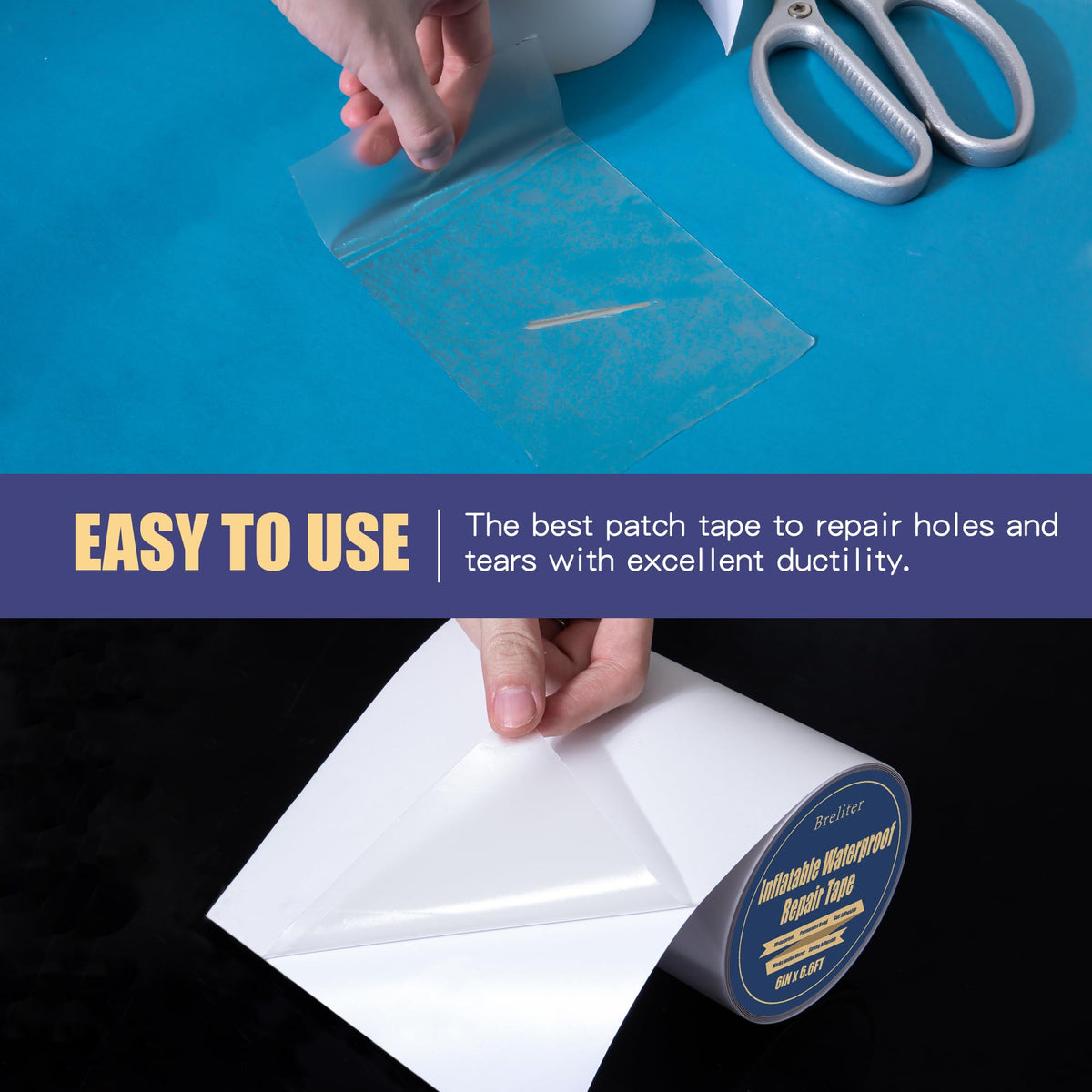 Breliter patch on air mattress illustrating waterproof sealing for leaks