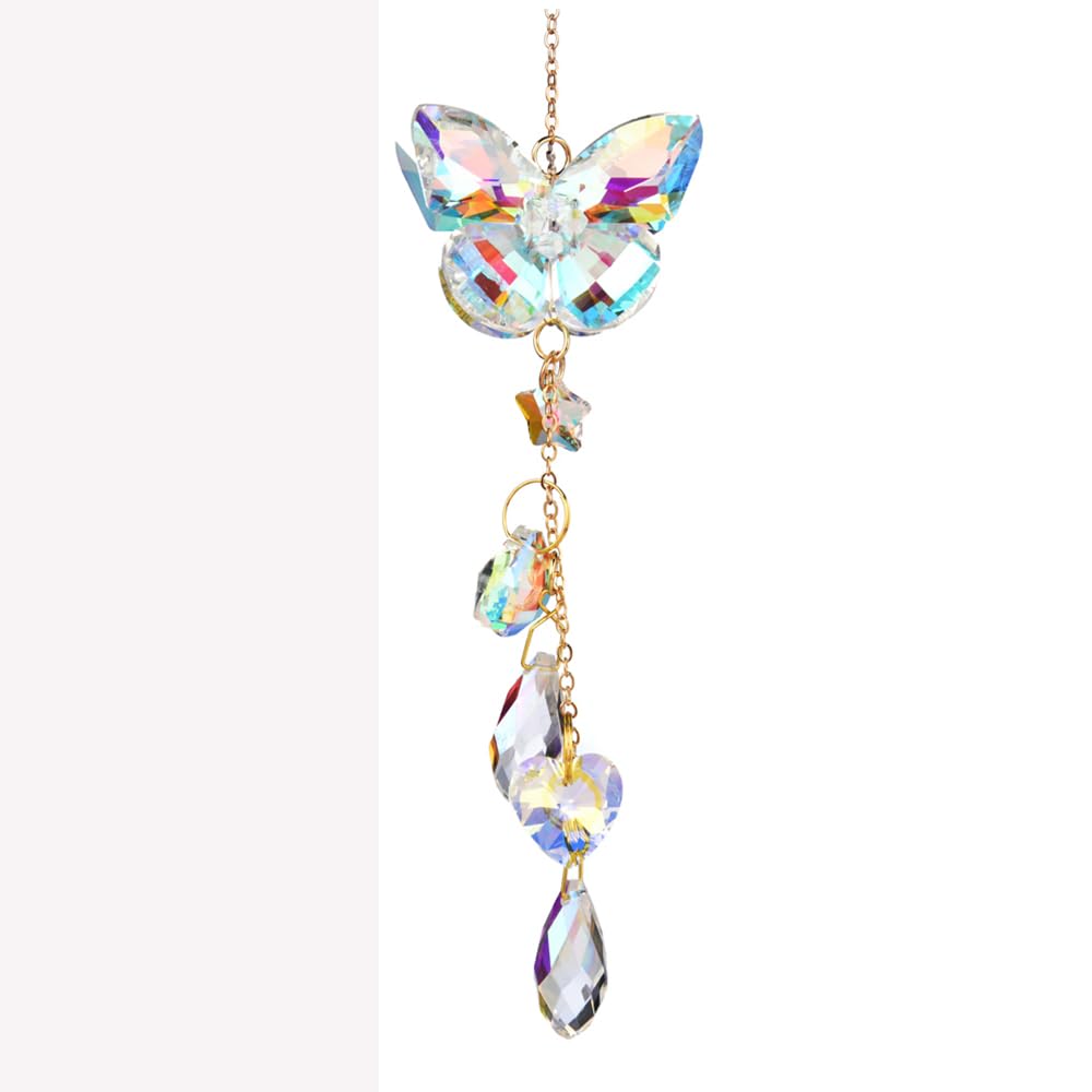 Brezalysia crystal butterfly suncatcher creates rainbow light in sunlit windows for mood enhancement