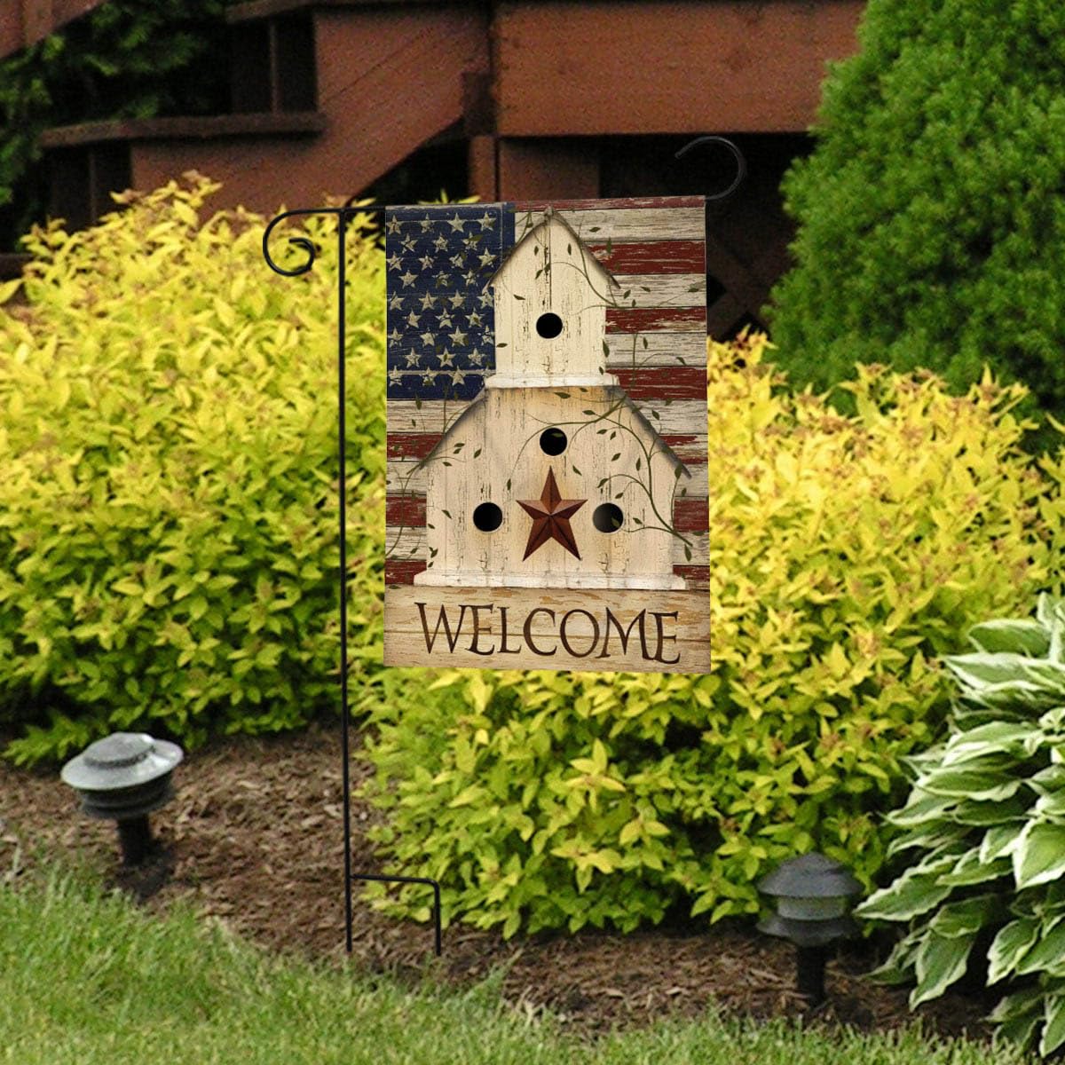 Briarwood Lane Americana Welcome flag sewn-in sleeve for standard garden stands.