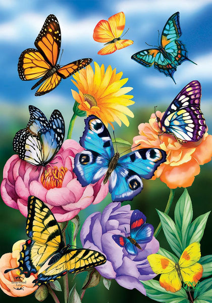 Briarwood Lane butterflies in the garden flag with vibrant outdoor-ready artwork for year-round display.
