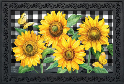 Briarwood Lane checkered sunflowers doormat front view enhances curb appeal