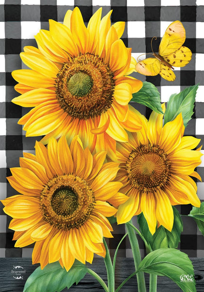 Briarwood Lane checkered sunflowers flag front view for outdoor decor and seasonal charm