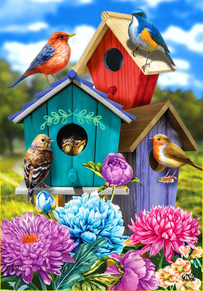 Briarwood Lane colorful birdhouses spring flag – vibrant outdoor decor to welcome guests.
