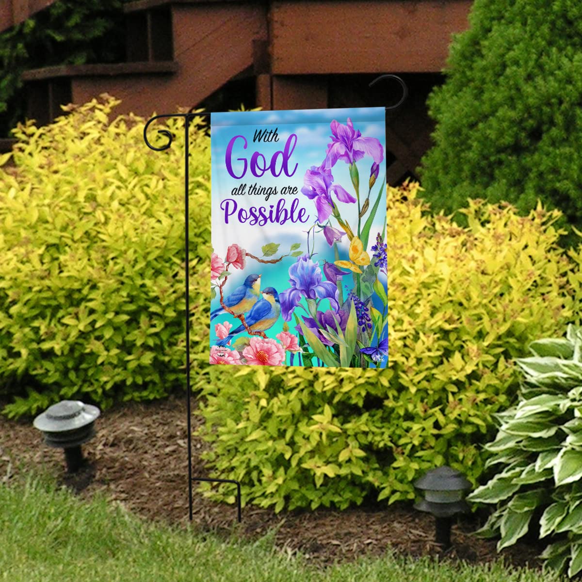 Briarwood Lane double-sided garden flag with readable text on one side