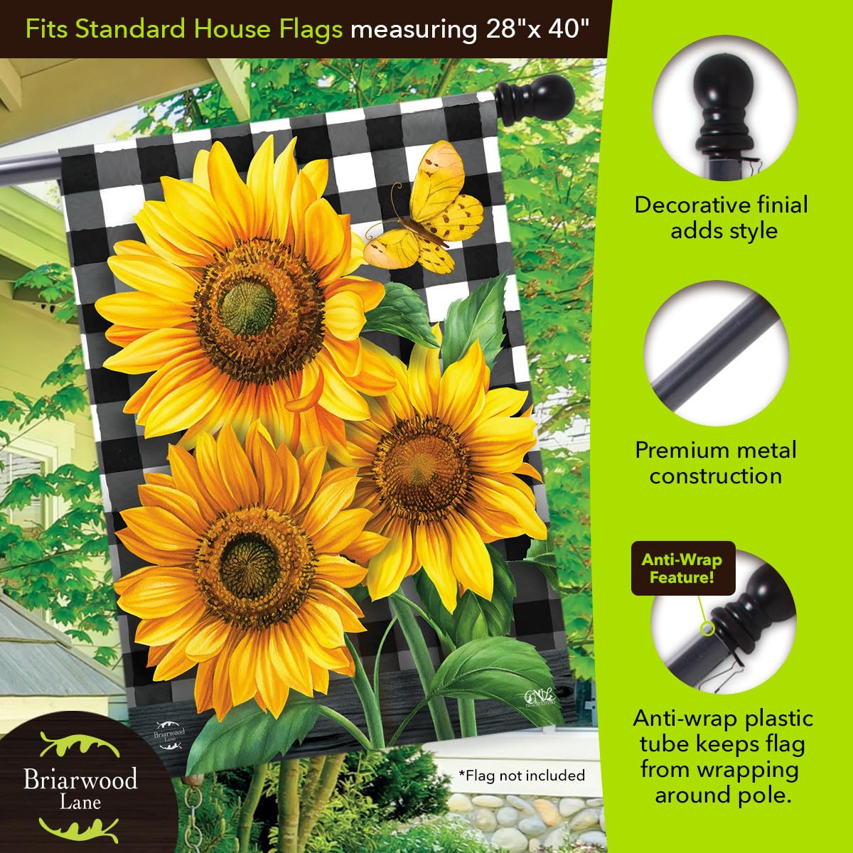 Briarwood Lane flag pole clips show adjustable top and bottom clips for easy flag changes.