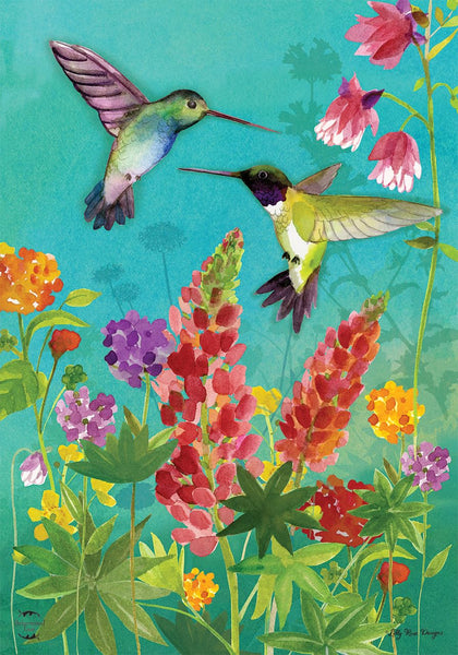 Briarwood Lane hummingbird greeting spring flag front view with vibrant seasonal art