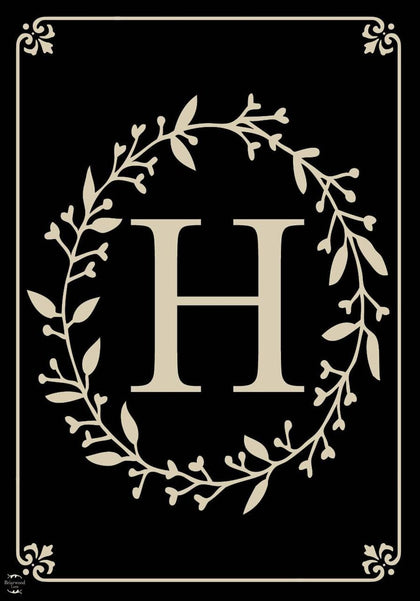 Briarwood Lane monogram H garden flag closeup showing crisp monogram design.