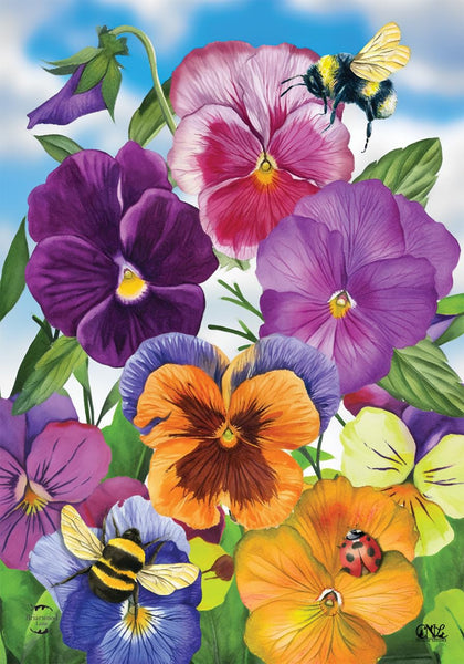 Briarwood Lane pansies flag front view shows vivid spring colors for curb appeal.
