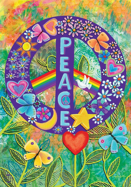 Briarwood Lane Peace Floral Garden Flag front view with fade-resistant artwork