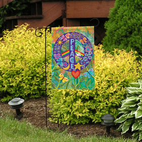Briarwood Lane Peace Floral Garden Flag on outdoor display for seasonal color