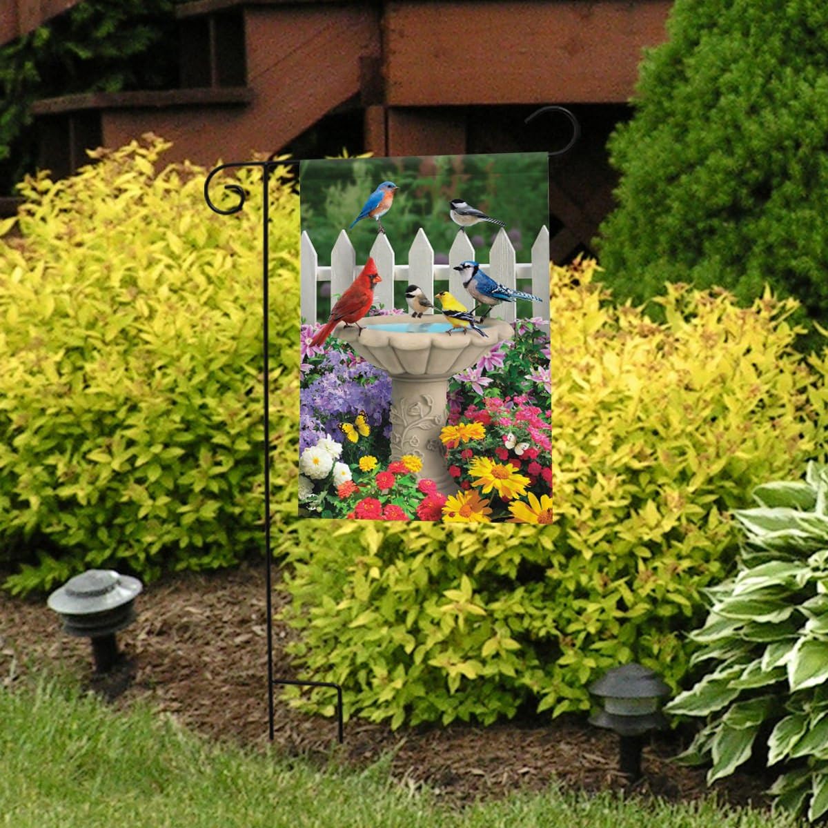 Briarwood Lane Spring Garden Friends flag artwork detail highlights premium print