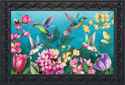 Briarwood Lane Springtime Hummingbirds Doormat, front view, adds welcoming color to entryways