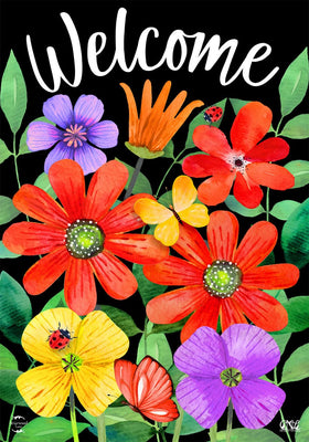 Briarwood Lane Whimsy Flowers flag art detail with vivid original artwork.