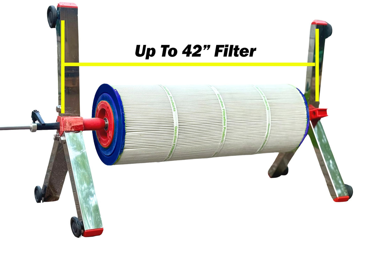 Bridge Cutters filter cleaner stand with adapter for 4-inch cartridge compatibility.