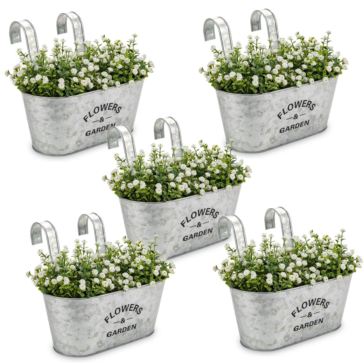 Briful 10inch hanging planter outdoors in silver with weathered finish
