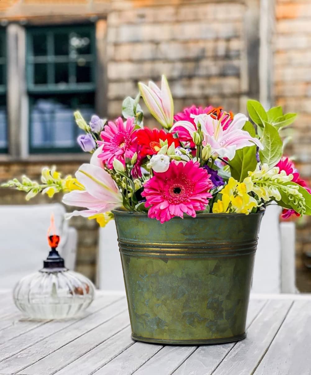 Briful 5.9-inch galvanized planter ideal for medium blooms.