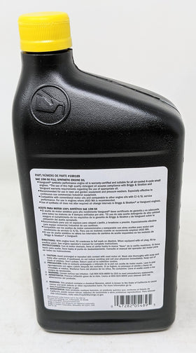 Briggs & Stratton 15W-50 full synthetic oil bottle for Vanguard engines.