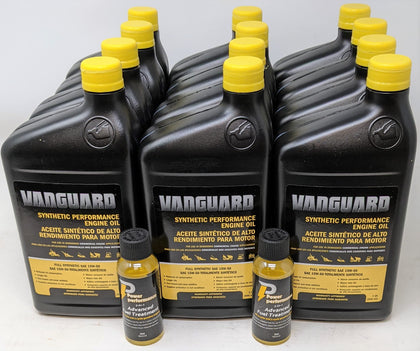 Briggs & Stratton 15W-50 Vanguard oil in a 12-quart case for reliable engine protection.