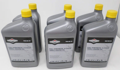 Briggs Stratton six-pack oil bottle for all air-cooled engines; synthetic 5W-30 protection