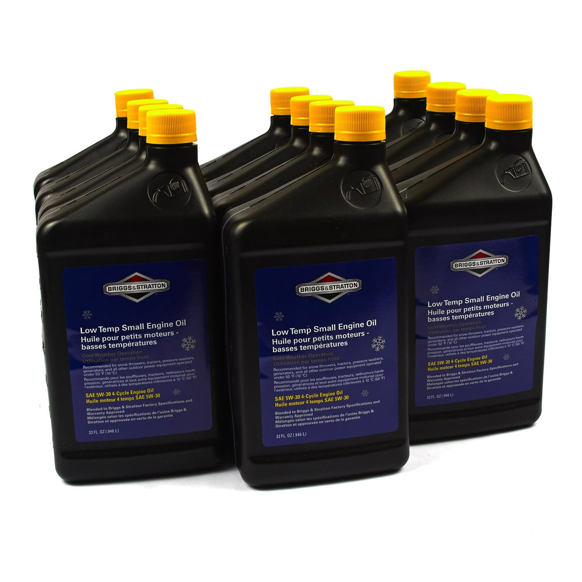 Winter-ready Briggs & Stratton oil pour with clear cap for quick maintenance
