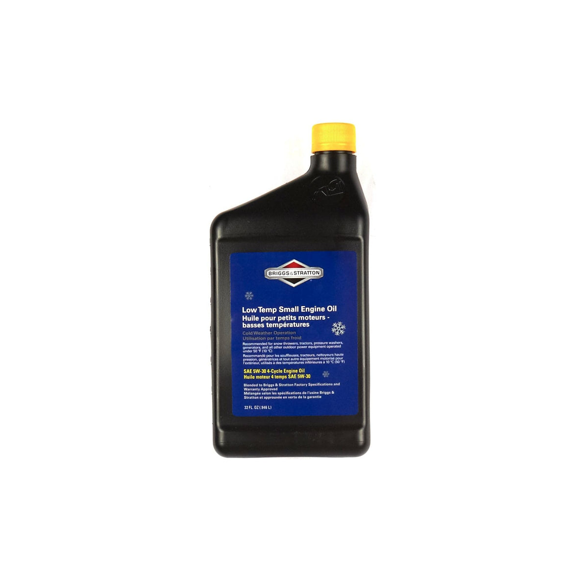Briggs & Stratton snow thrower oil bottle ready for winter engine protection