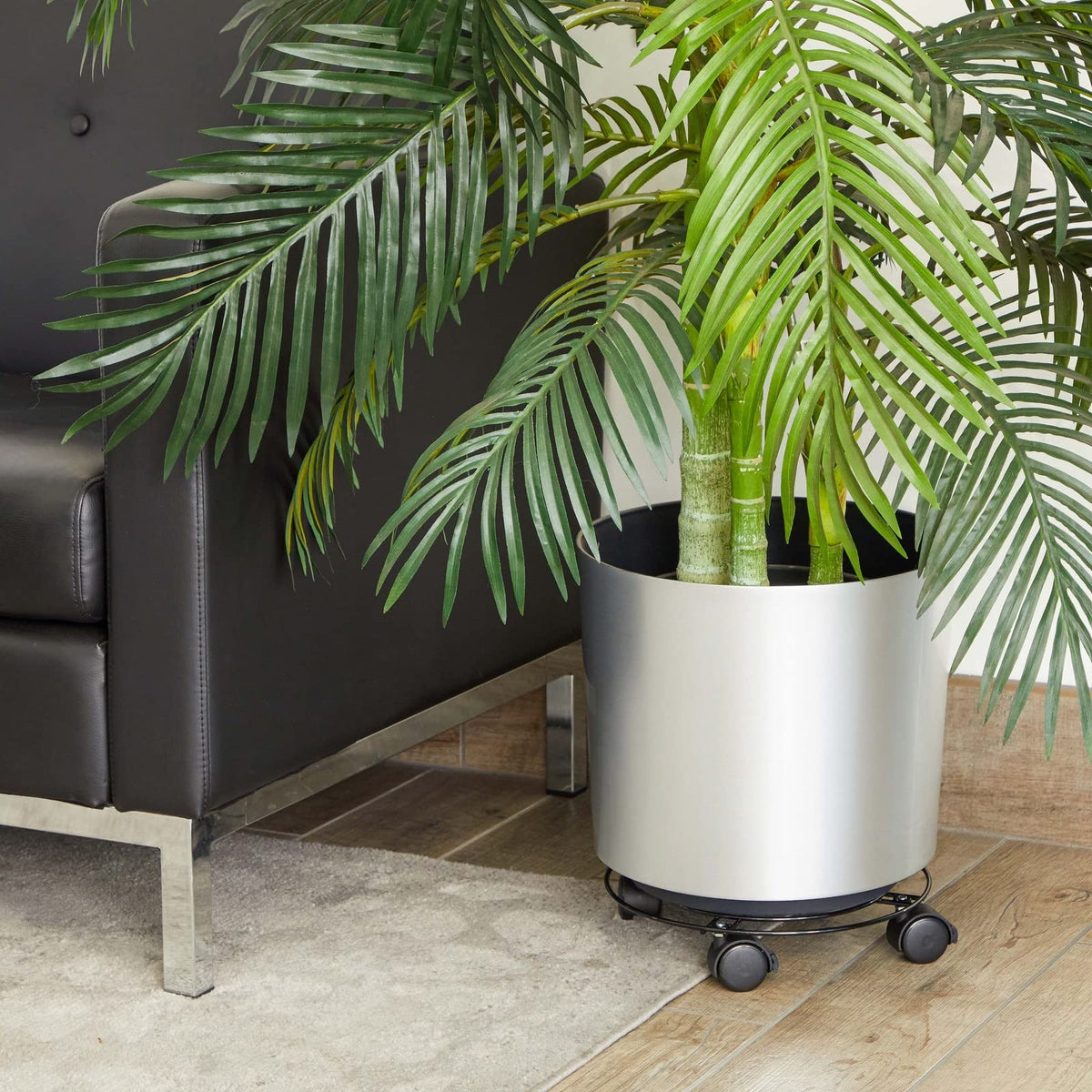 Bright Creations black metal rolling plant stand suitable for indoor and outdoor pots
