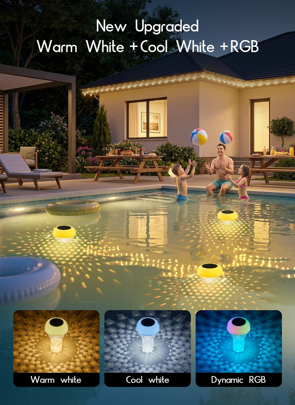 Brightown floating pool light creates water ripple effect at night