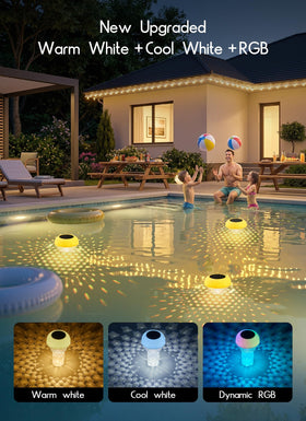 Brightown floating pool light creates water ripple effect at night