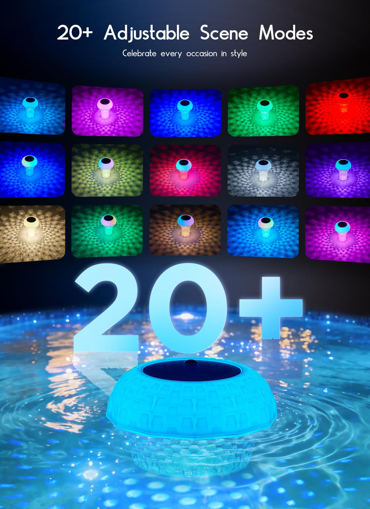 Brightown RGBWW pool light side view showing vibrant color options