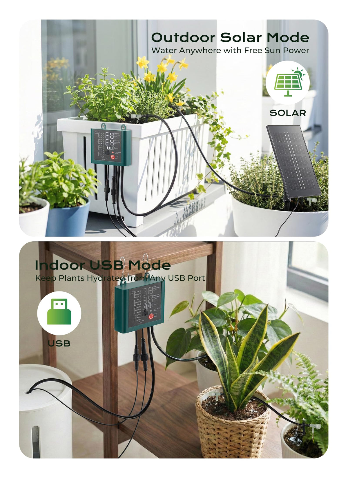 Brightown solar drip kit 15m tubing enabling customizable watering for several pots.