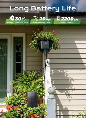 Brightown Solar Drip System adjustable emitters tailor watering for different plant needs.