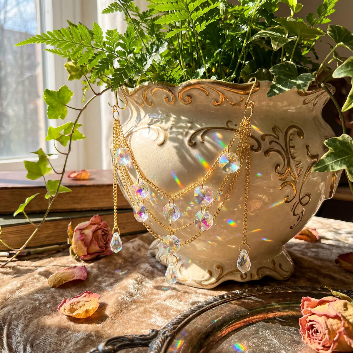 BrightRow glass crystal beads create rainbow glow indoors