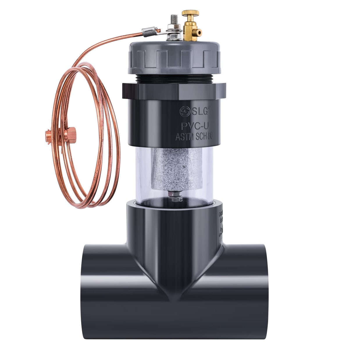 Briidea new-install 2in inline zinc anode with transparent housing protects saltwater pool equipment.