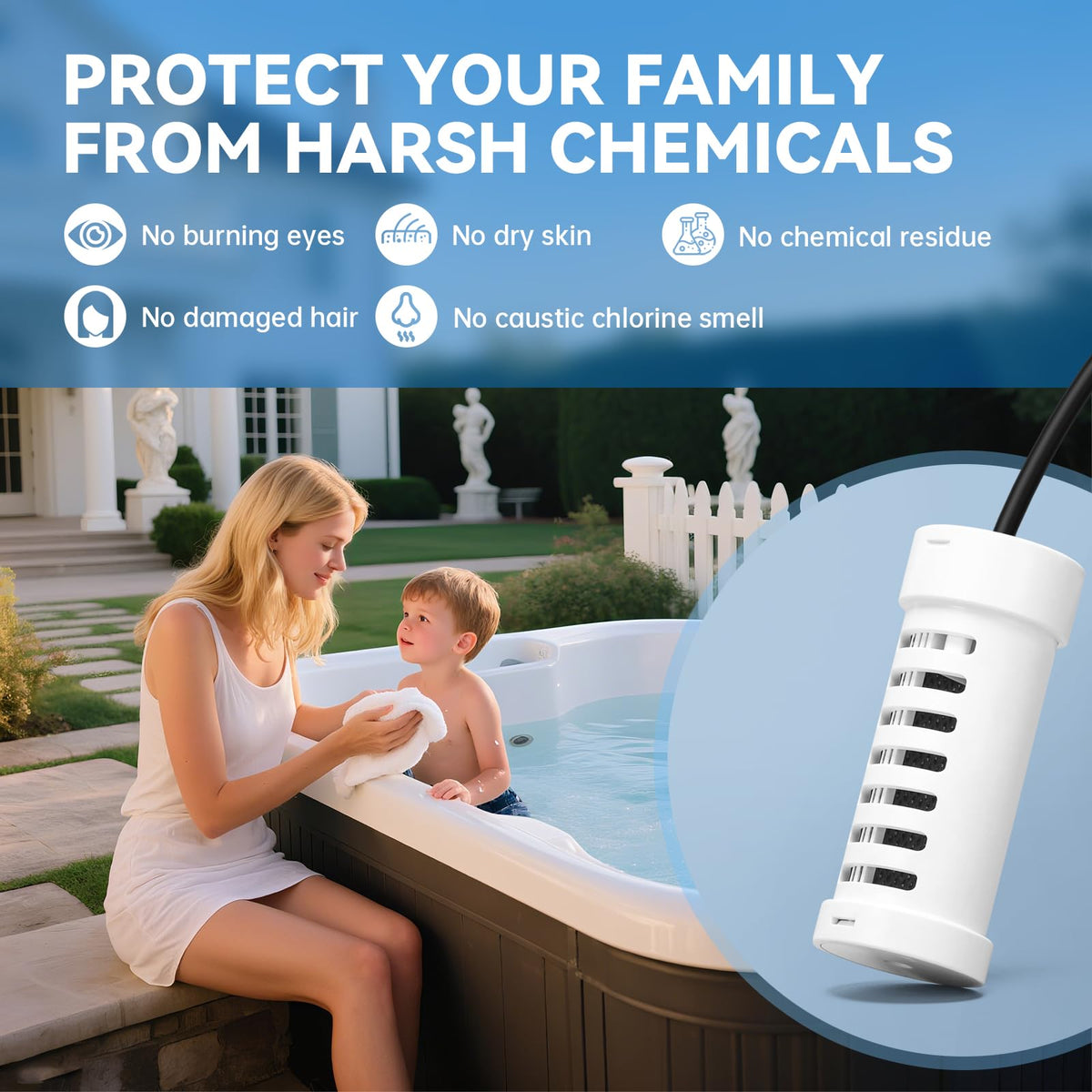 Salt concentration detection helps keep sanitizer balance in range.