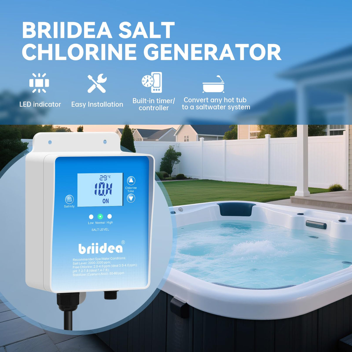 USA-made Briidea titanium electrodes delivering long-lasting spa sanitation.