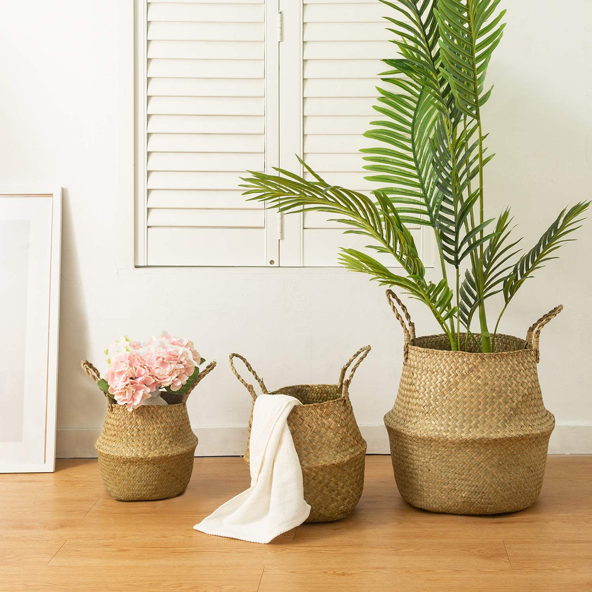 BrilliantJo Seagrass Belly Basket highlighted with handwoven weave for natural decor.