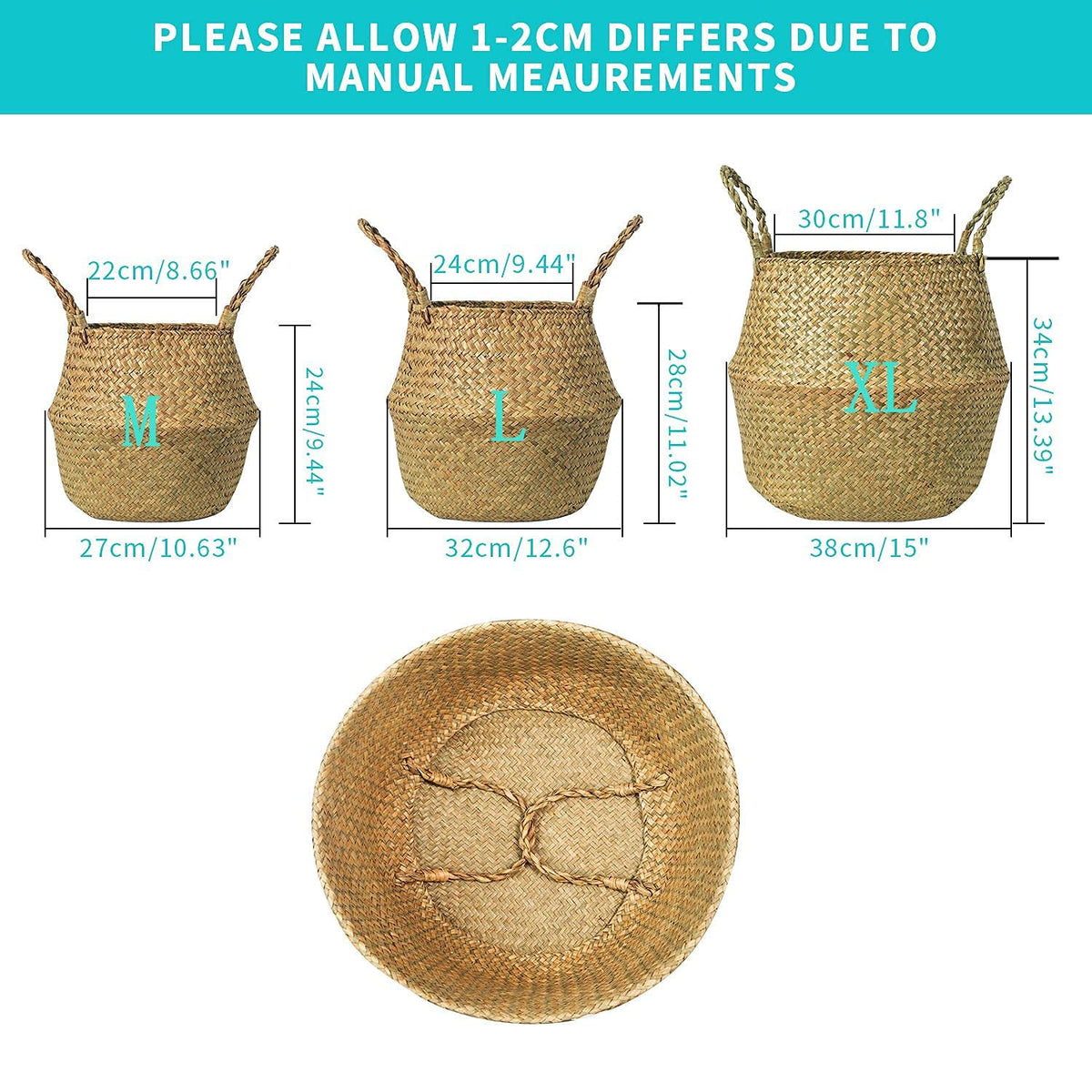 BrilliantJo Seagrass Belly Basket pair used for organizing groceries.