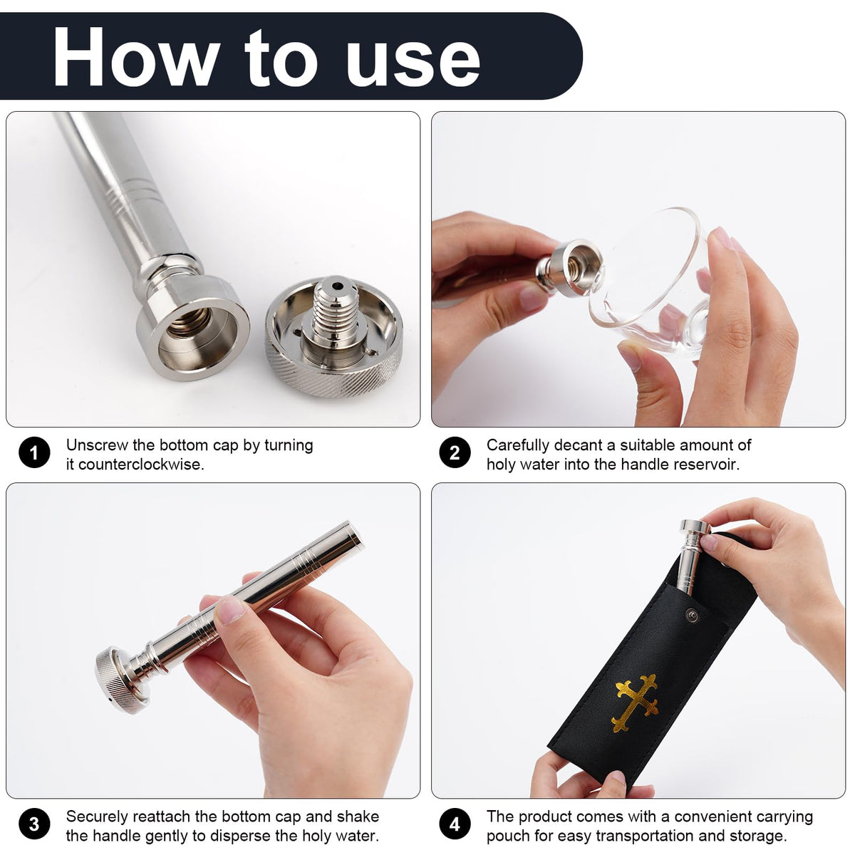 Brilucky compact holy water container designed for easy handling.