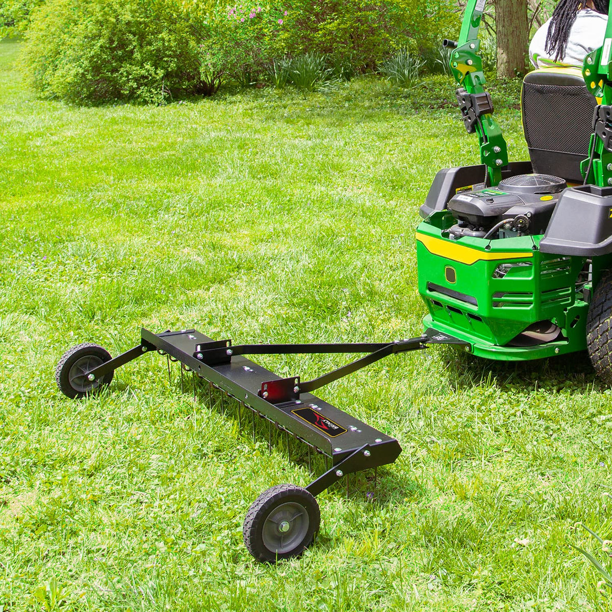 Brinly dethatcher suitable for large-yard use on expansive lawns