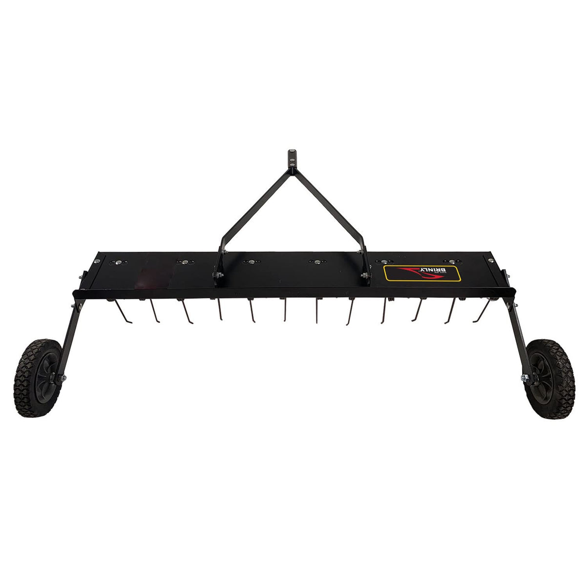 Brinly dethatcher transport wheels minimize footprint and aid leveling