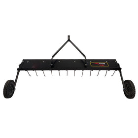 Brinly dethatcher transport wheels minimize footprint and aid leveling