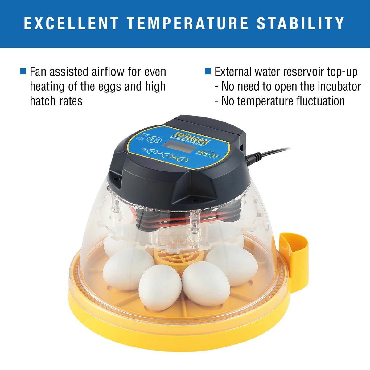 Brinsea Mini II Advance external water top-up simplifies humidity management