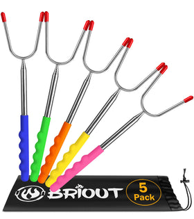 BRIOUT extendable roasting sticks with 45 inch reach for safer campfire roasting
