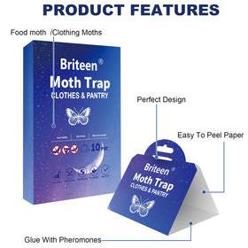 Briteen Pantry Moth Traps box back showing contents and usage tips