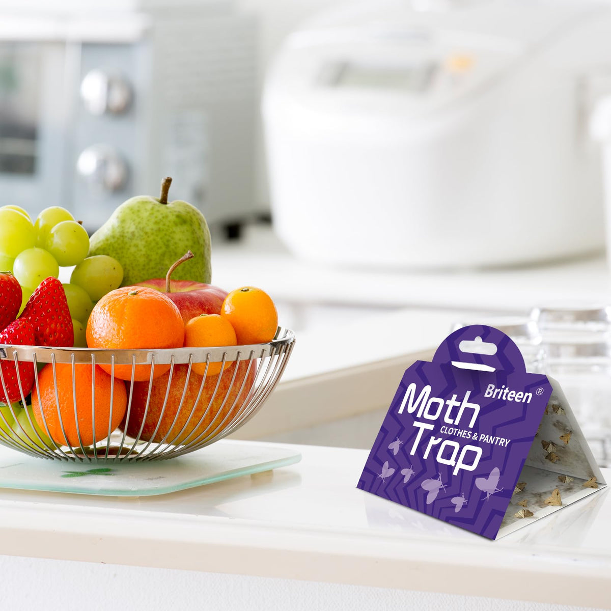 Briteen pheromone traps packaging shown for safe, chemical-free moth control.