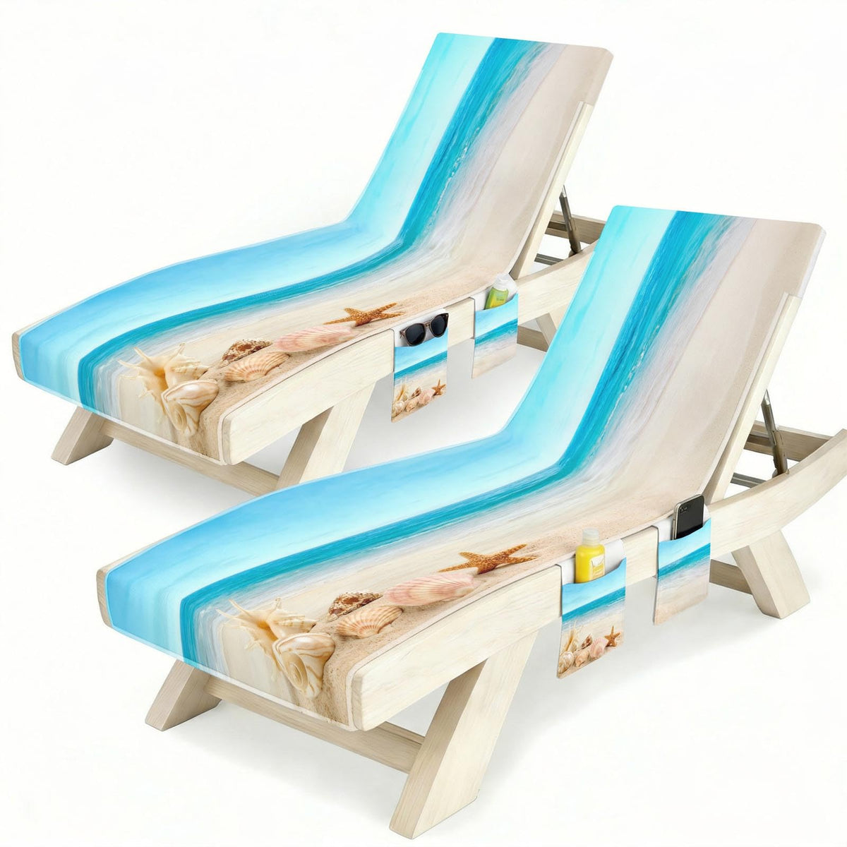Britown lounge chaise cover with sea shells starfish print enhances beachside photos