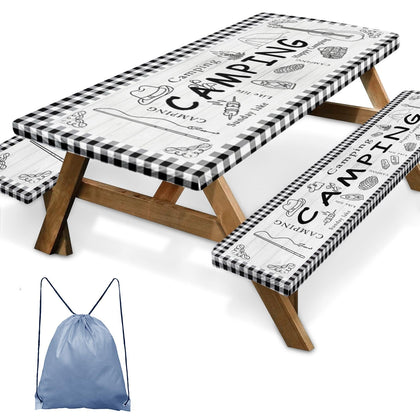 Britown picnic table cover with elastic edges secures outdoor tables for meals